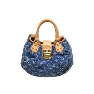 LOUIS VUITTON Monogram Denim Pleaty Handbag Blue Leather